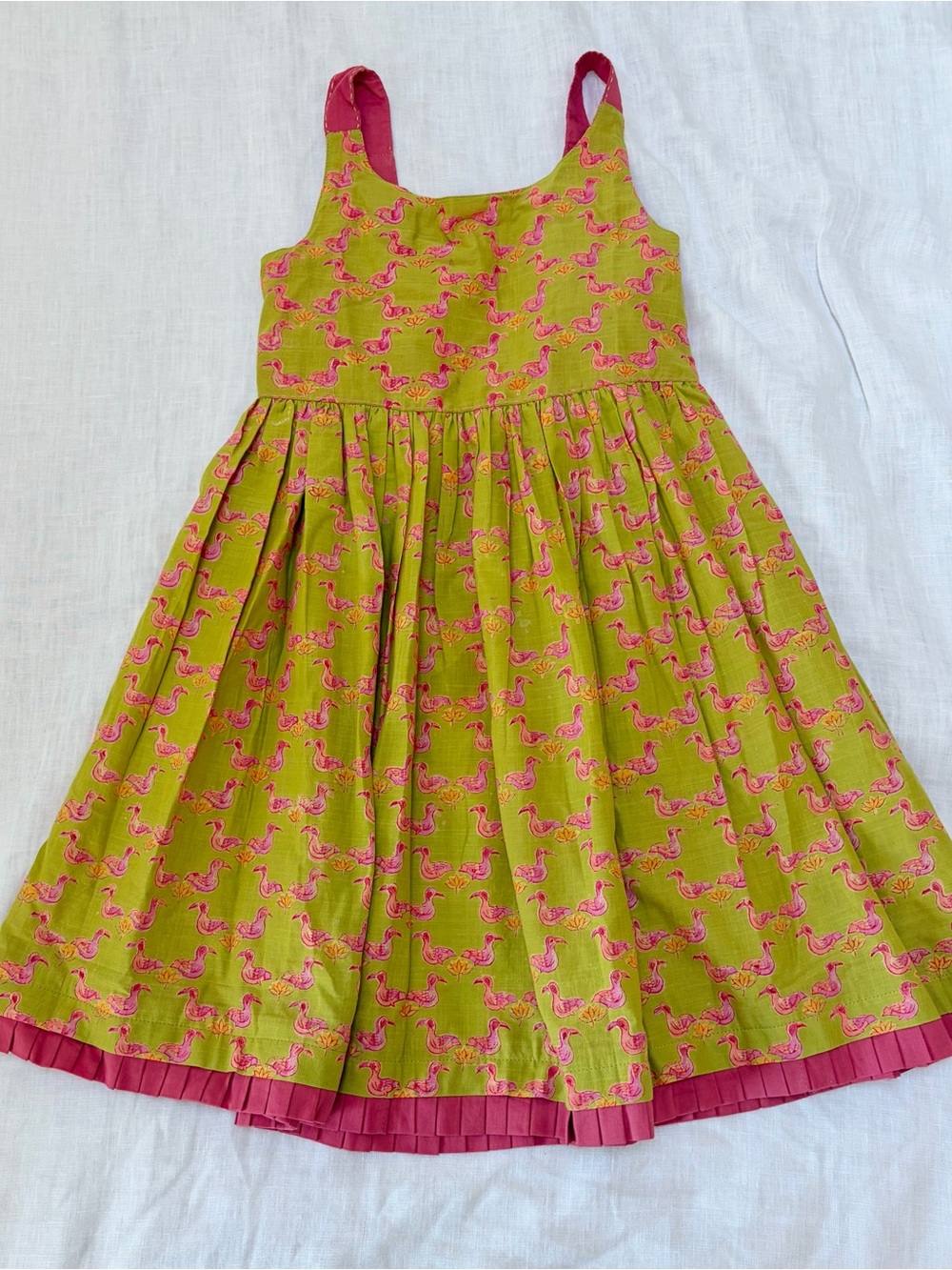 fabindia Lime Green Dress with Pink Motif Accents